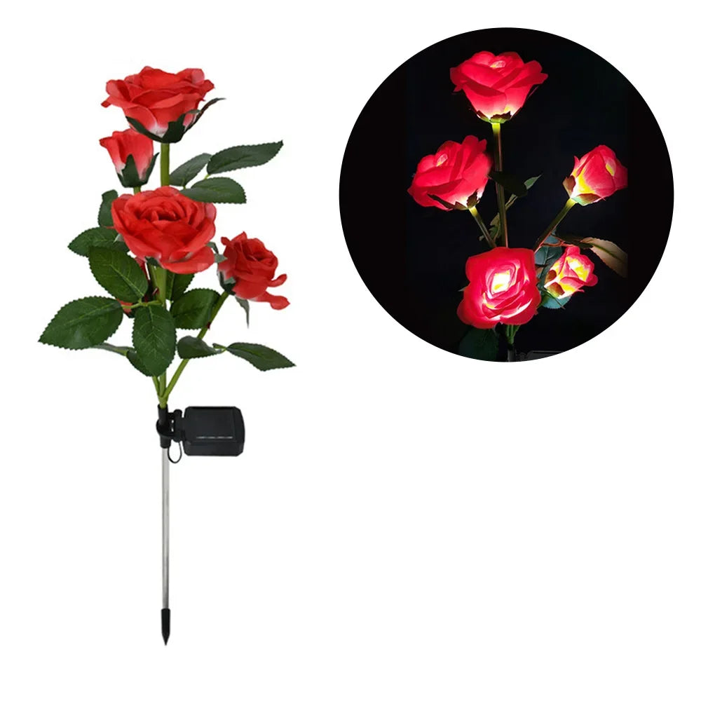 Solar Garden Lights Waterproof LED Outdoor Simulation Rose Flower Solar Light Pathway Lights for Yard Garden Backyard Decor 