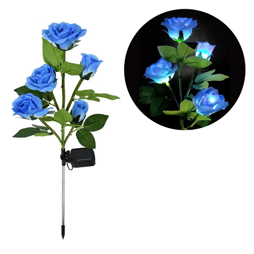 Solar Garden Lights Waterproof LED Outdoor Simulation Rose Flower Solar Light Pathway Lights for Yard Garden Backyard Decor 