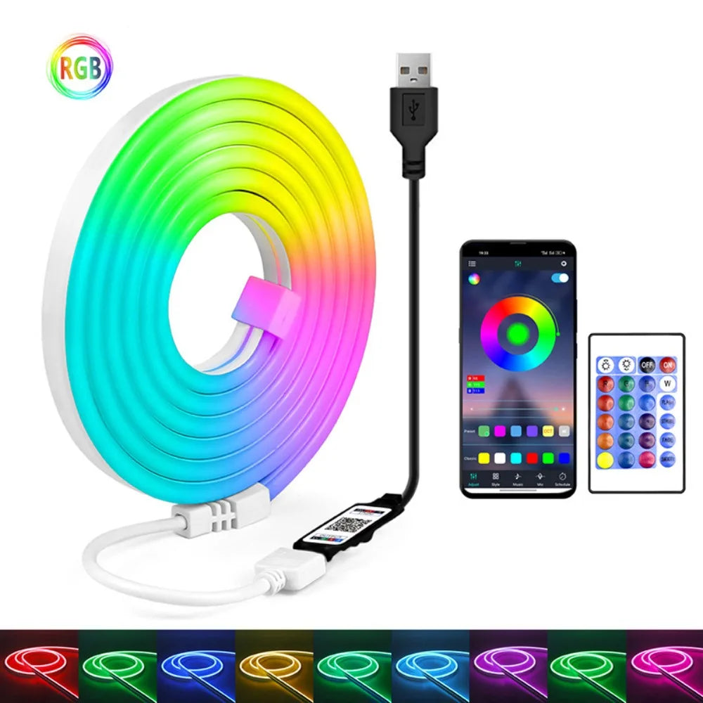 Smart Lights RGB Neon Strip 5V Power Waterproof Neon Strip Lights Remote Control App Control Flexible LED Strip Gaming Room