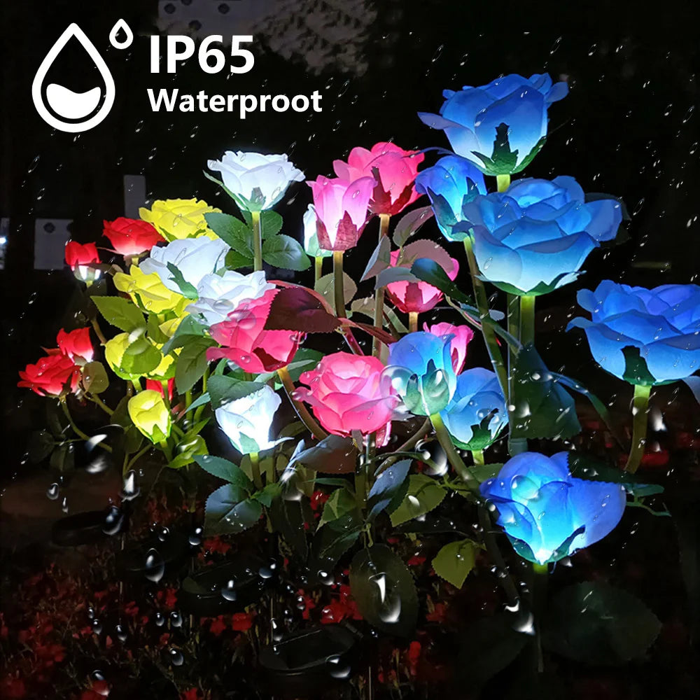 Solar Garden Lights Waterproof LED Outdoor Simulation Rose Flower Solar Light Pathway Lights for Yard Garden Backyard Decor 