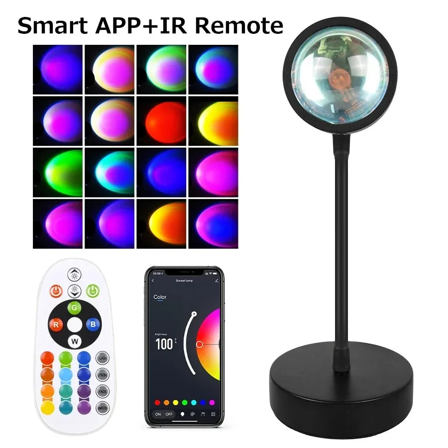Tuya Smart Led Sunset Projector Lamp Smart Life App IR Remote Control RGB Atmosphere Spotlight Night Light for Party Photography