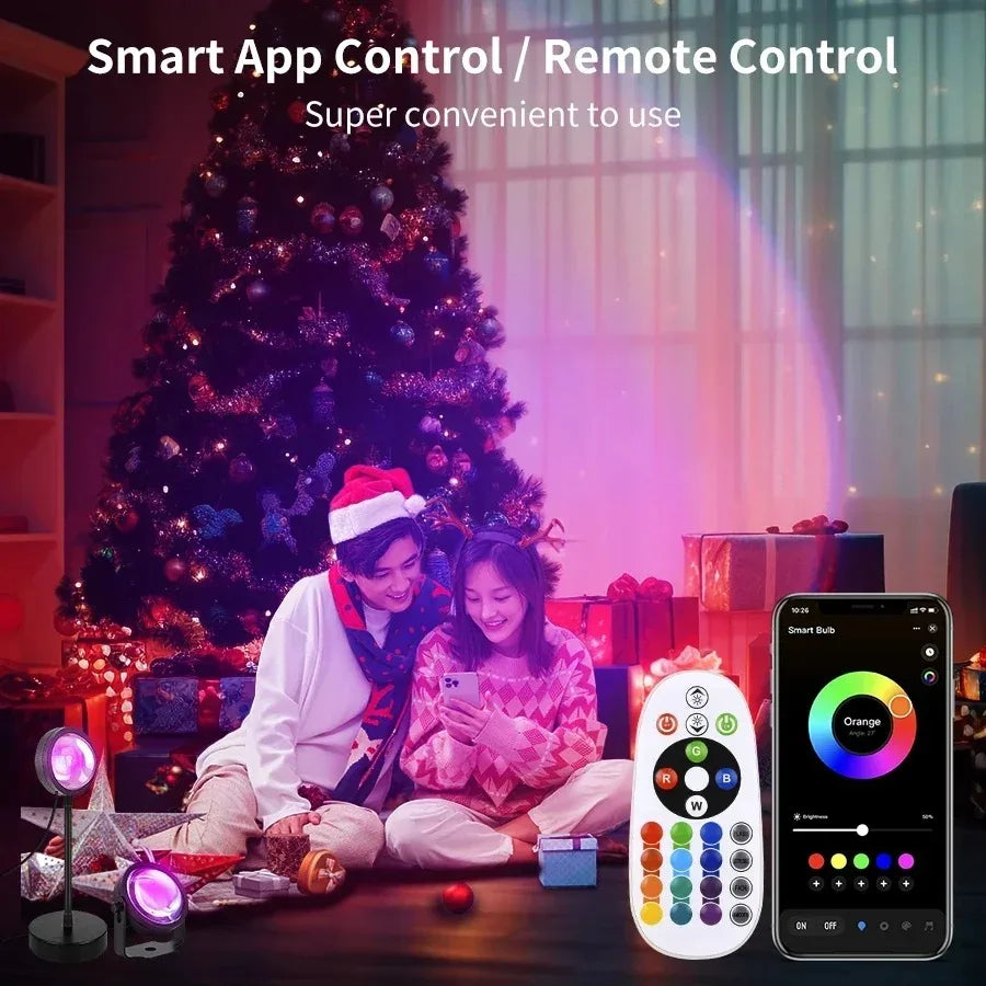 Tuya Smart Led Sunset Projector Lamp Smart Life App IR Remote Control RGB Atmosphere Spotlight Night Light for Party Photography