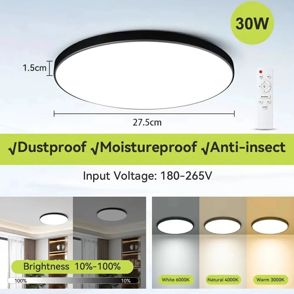 Smart Led Ceiling Light with Remote Control 3 Colors Dimmable Ceiling Lights Ultrathin Panel Lamps Bedroom Kitchen Ceiling Lamp