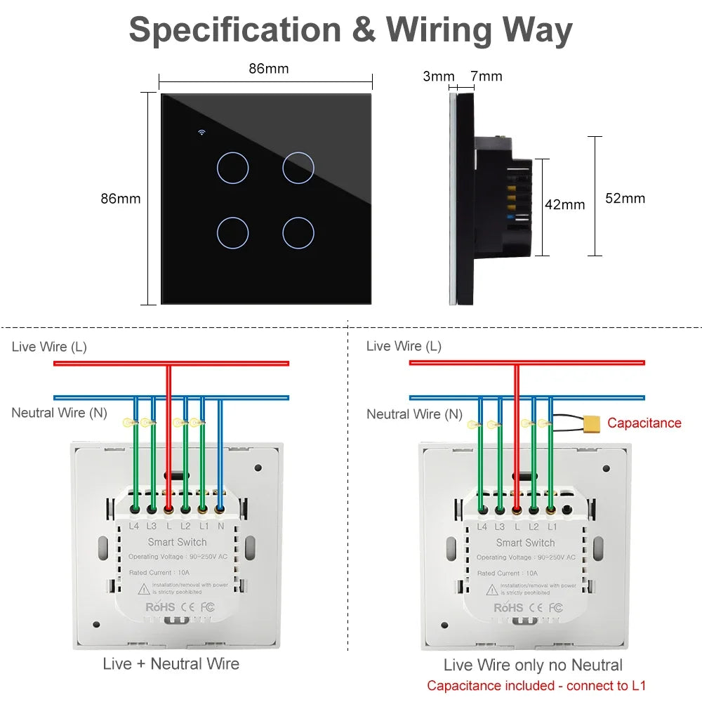 Tuya Smart Life WiFi Wall Touch Button 220V
