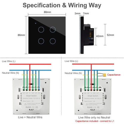 Tuya Smart Life WiFi Wall Touch Button 220V