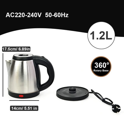 1.2L Electric Kettle  AStainless Steel Auto Shut Off Anti-dry Burning Fast Heating Water Heater for Kitchen Daily Use
