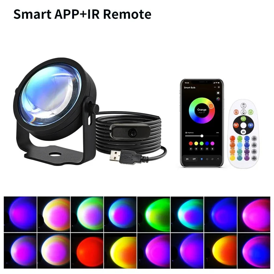 Tuya Smart Led Sunset Projector Lamp Smart Life App IR Remote Control RGB Atmosphere Spotlight Night Light for Party Photography