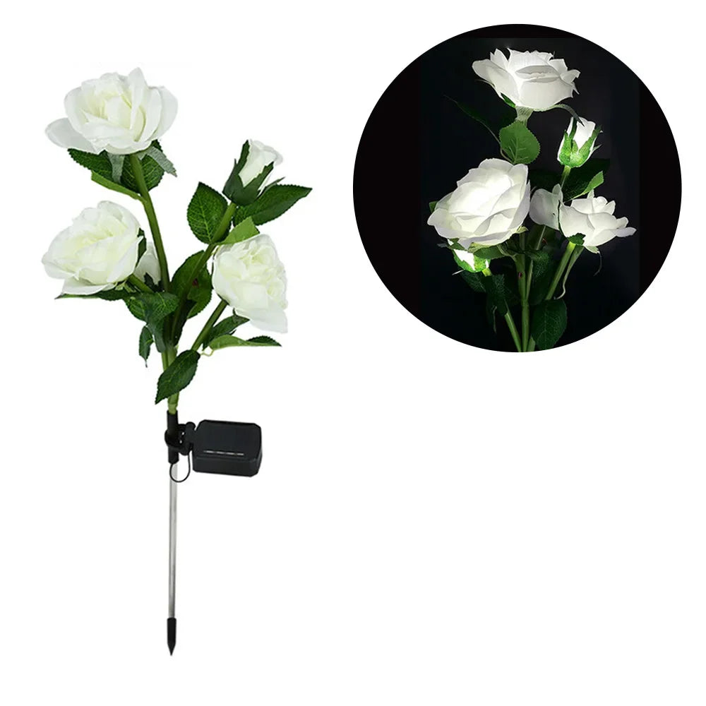 Solar Garden Lights Waterproof LED Outdoor Simulation Rose Flower Solar Light Pathway Lights for Yard Garden Backyard Decor ﻿