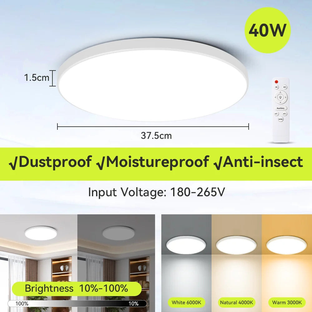 Smart Led Ceiling Light with Remote Control 3 Colors Dimmable Ceiling Lights Ultrathin Panel Lamps Bedroom Kitchen Ceiling Lamp