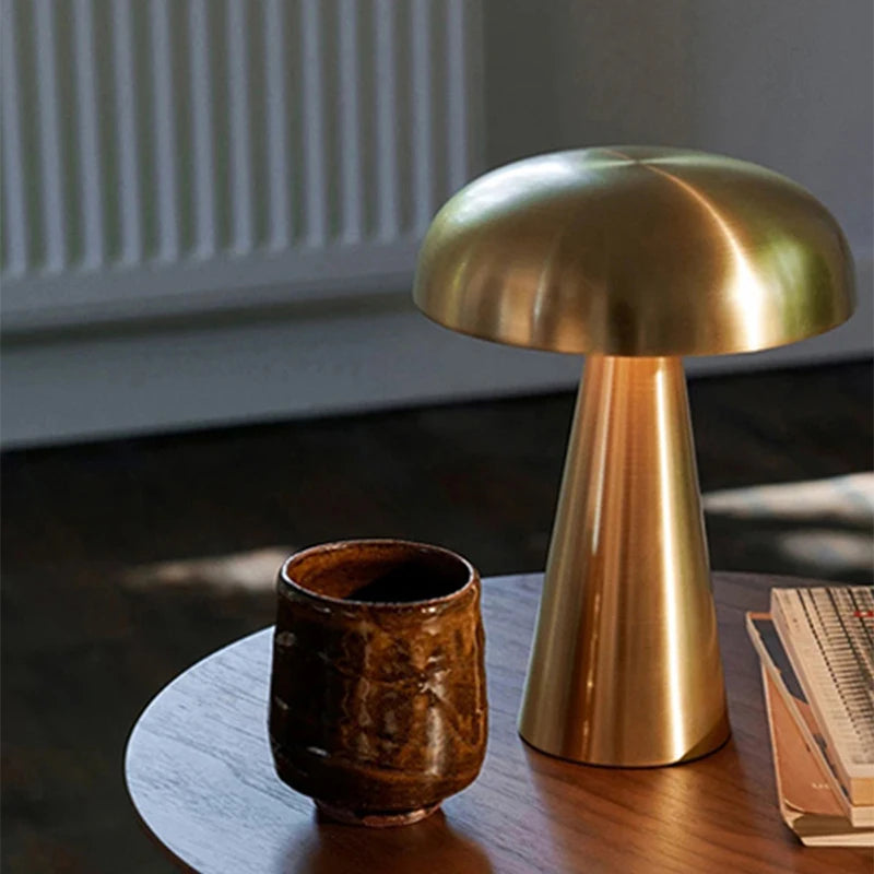 Rechargeable Table Lamp Bedroom Decoration Bar Living Room Bedside Mood Lights Touch Three Level Dimming Metal Mushroom Lamps
