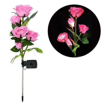 Solar Garden Lights Waterproof LED Outdoor Simulation Rose Flower Solar Light Pathway Lights for Yard Garden Backyard Decor ﻿