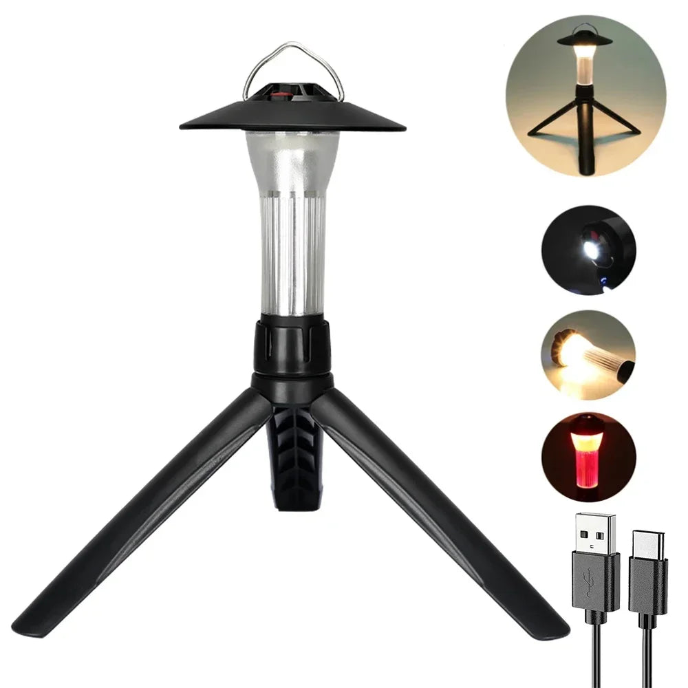 Camping Lantern with Tripod Dimmable Rechargeable LED Camping Tent Light Portable Small Camping Lamp Warm Light Tent Lantern