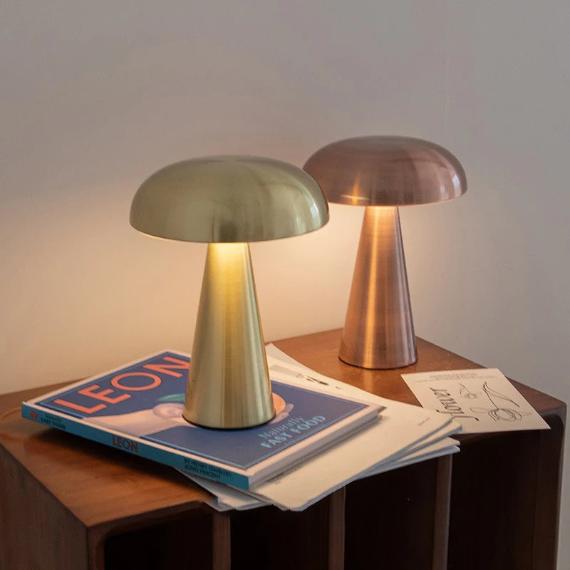 Rechargeable Table Lamp Bedroom Decoration Bar Living Room Bedside Mood Lights Touch Three Level Dimming Metal Mushroom Lamps