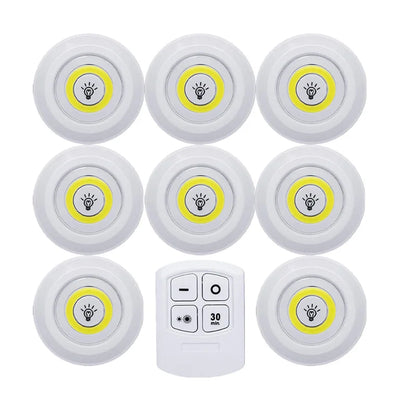 Smart Wireless Led Light Kitchen Under Furniture Dimmable Lamps Bedroom Wardrobe Lighting Round with Remote Control LED Lights