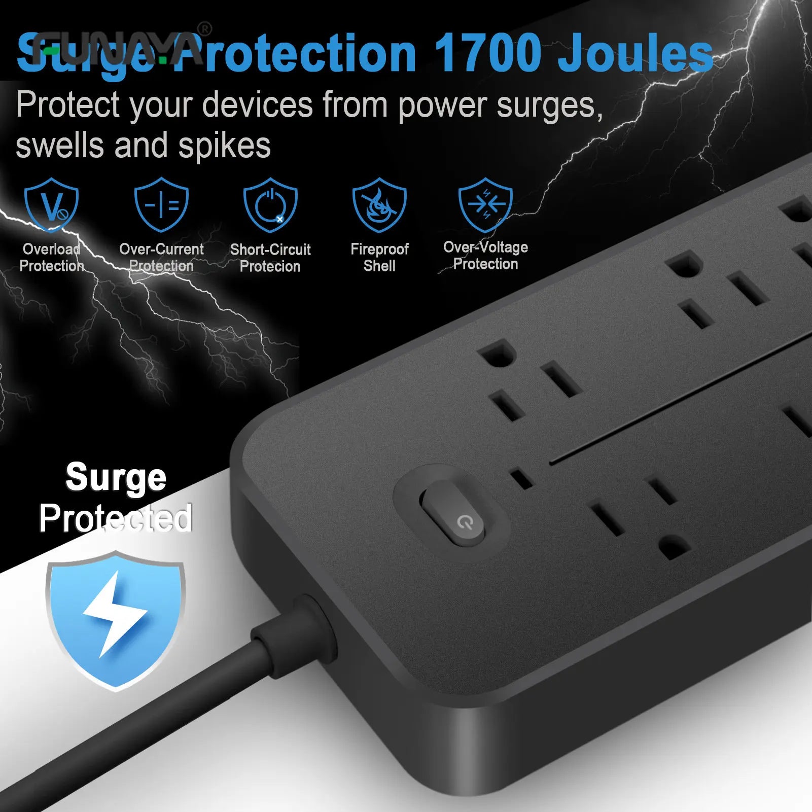 Black Power Surge Protection Plug