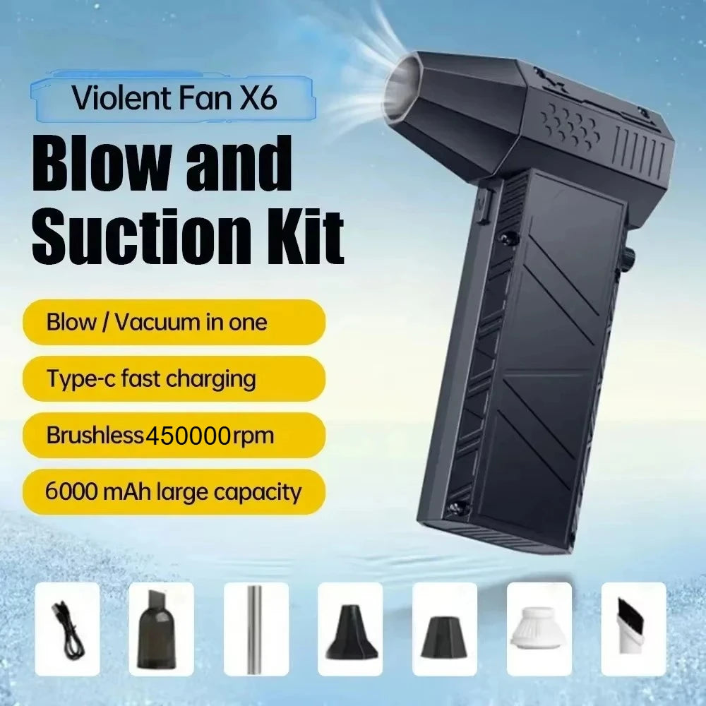 450,000RPM X6 Air Blower – Powerful Dust Vacuum Cleaner, Fast Charging, Brushless Fan for Car &amp; Computer"
