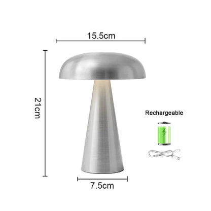 Rechargeable Table Lamp Bedroom Decoration Bar Living Room Bedside Mood Lights Touch Three Level Dimming Metal Mushroom Lamps